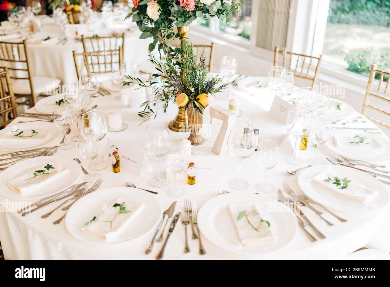 Italian wedding table setup with lemons Stock Photo Alamy