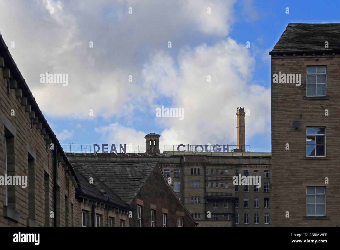 Sign over Dean Clough Mill complex, formally home of Crossley Carpets,  Halifax Stock Photo