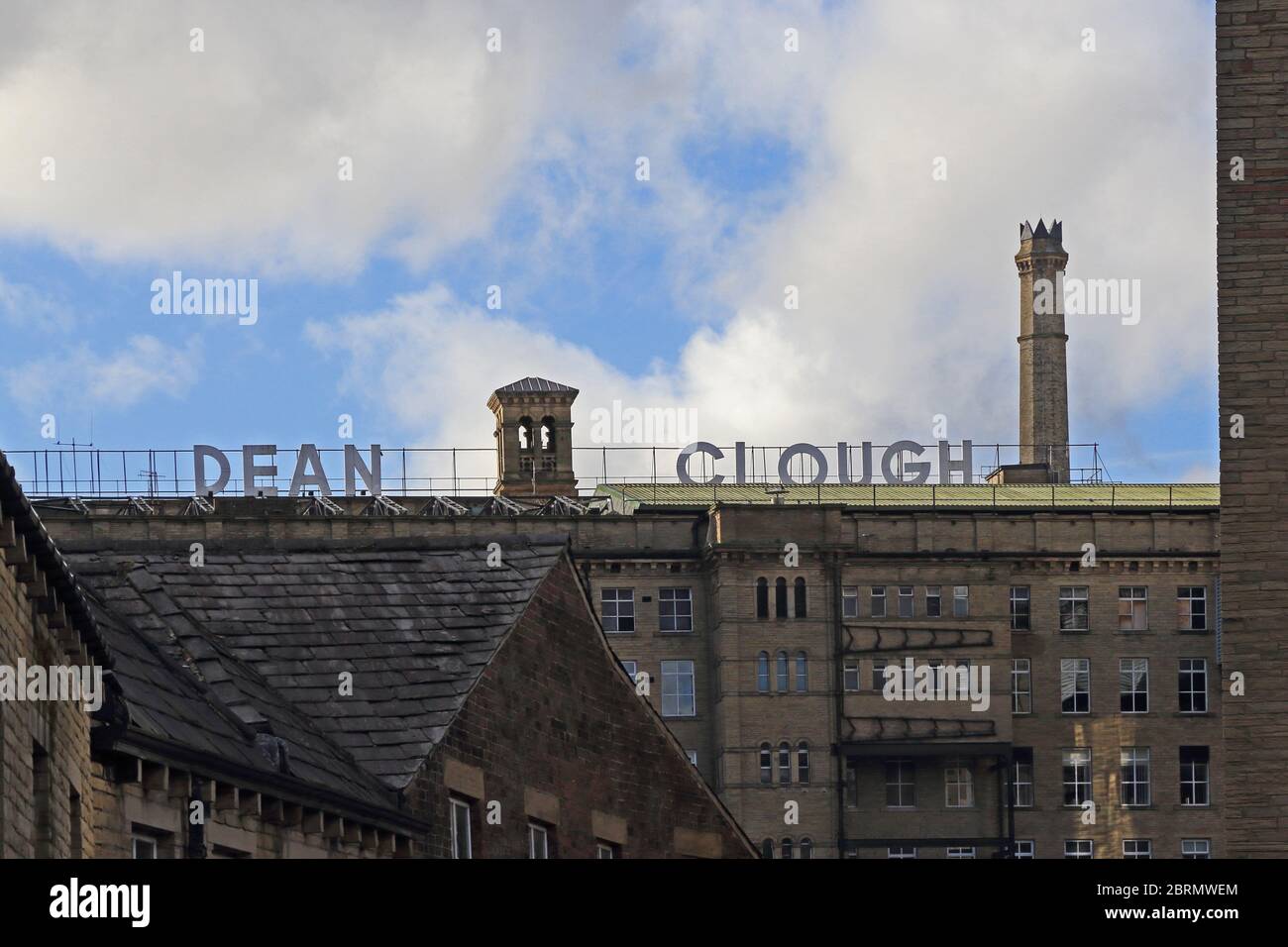 Sign over Dean Clough Mill complex, formally home of Crossley Carpets,  Halifax Stock Photo