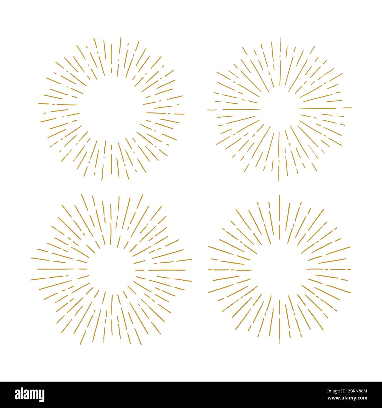 Set of Vintage Sunbursts in Different Shapes. Hipster Hand Drawn Retro Bursting Rays Design Elements. Stock Vector