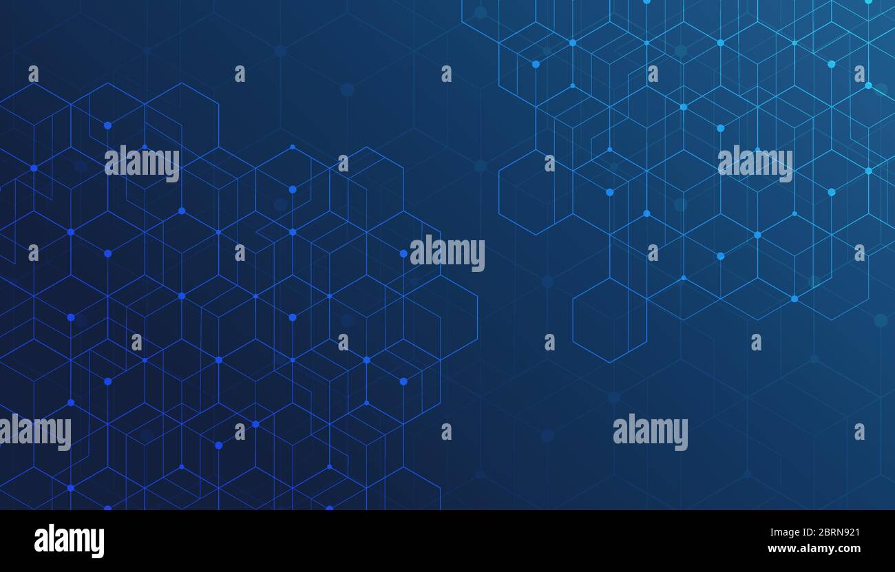 Abstract hexagon lines and dots connect background. Technology connection digital data and big data concept. Stock Vector