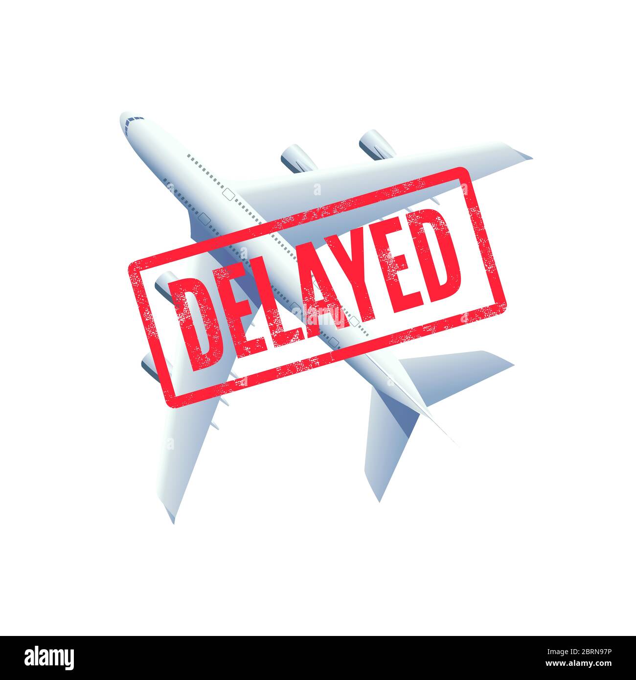 Flights delayed, plane with stamp delayed. Stock Vector