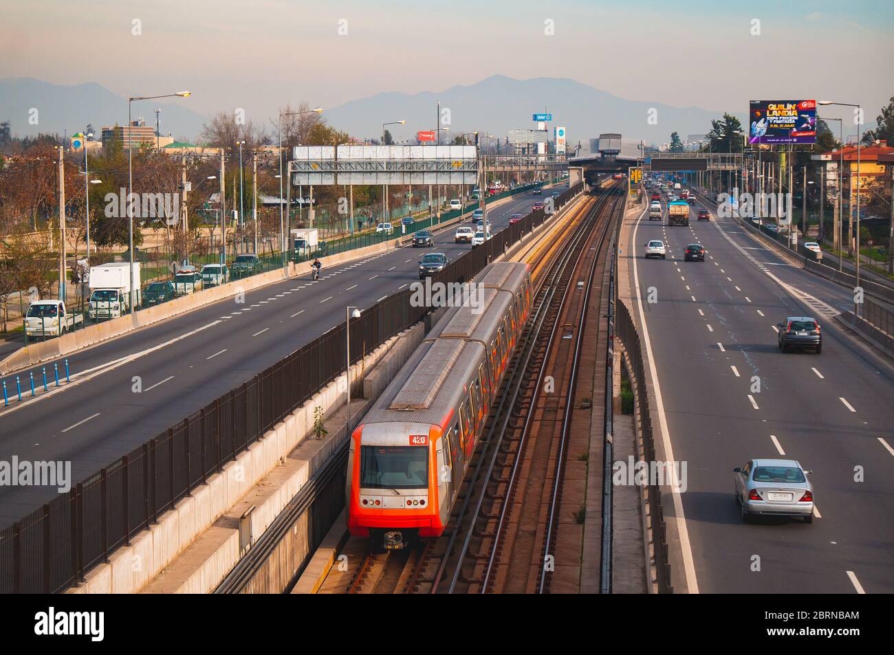 Santiago, Chile - July 2016: A Metro de Santiago Train at Line 4 Stock Photo