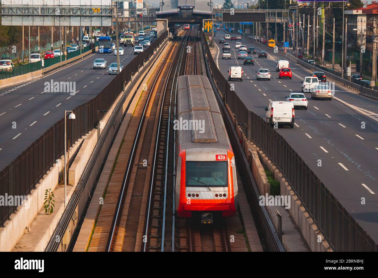 Santiago, Chile - July 2016: A Metro de Santiago Train at Line 4 Stock Photo