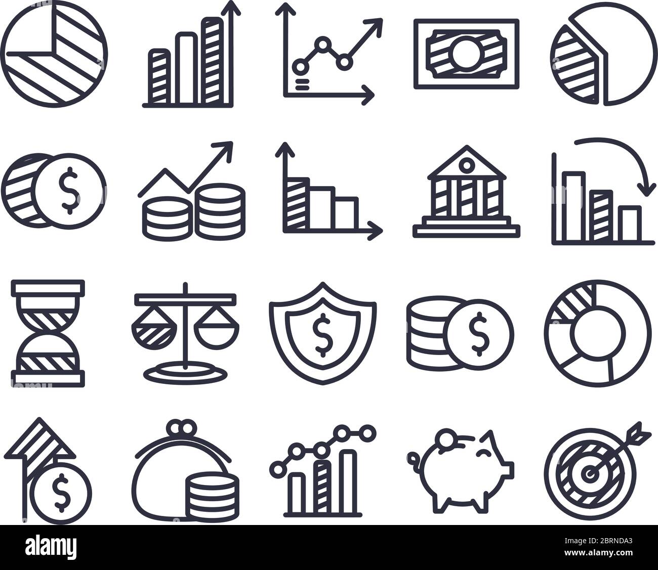 line style icon set design, economy finance and money theme Vector ...
