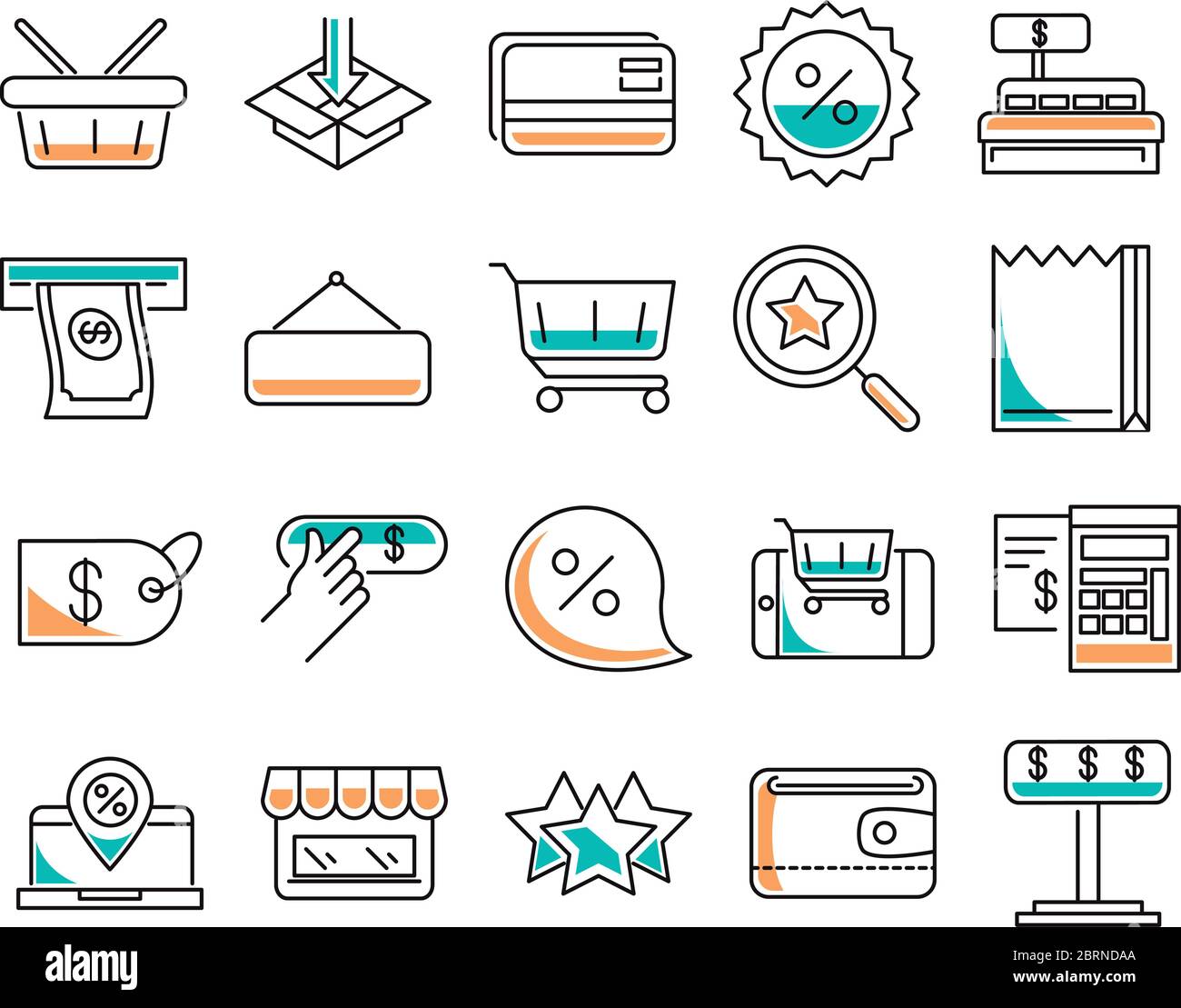 line style icon set design of Shopping commerce and market theme Vector ...
