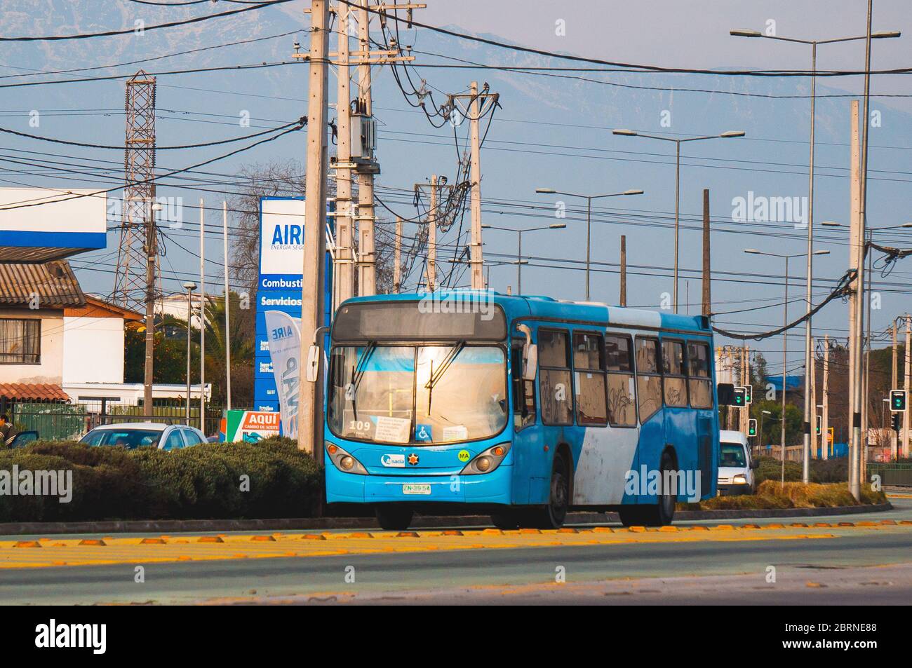 Santiago, Chile - July 2016: A public transport bus in Santiago Stock Photo