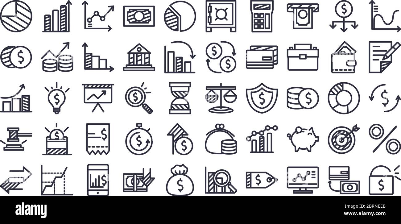 line style icon set design, economy finance and money theme Vector ...