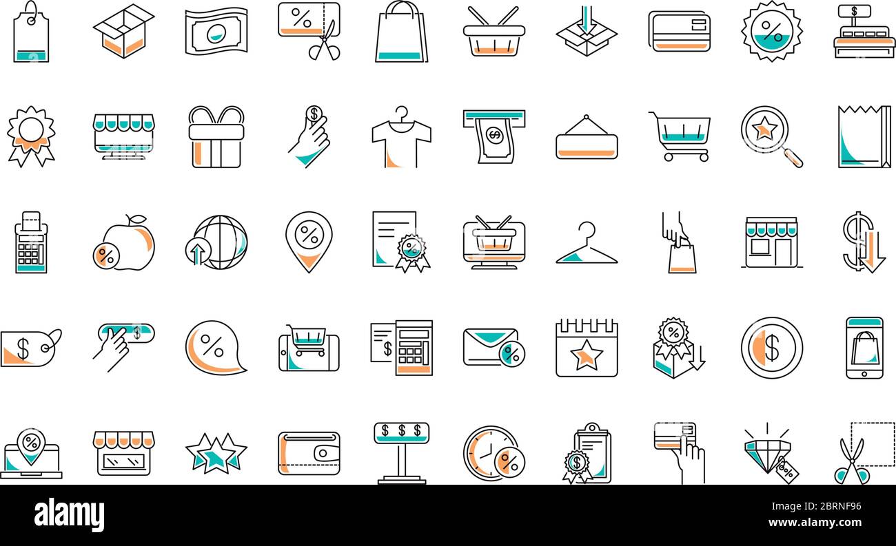 line style icon set design of Shopping commerce and market theme Vector ...