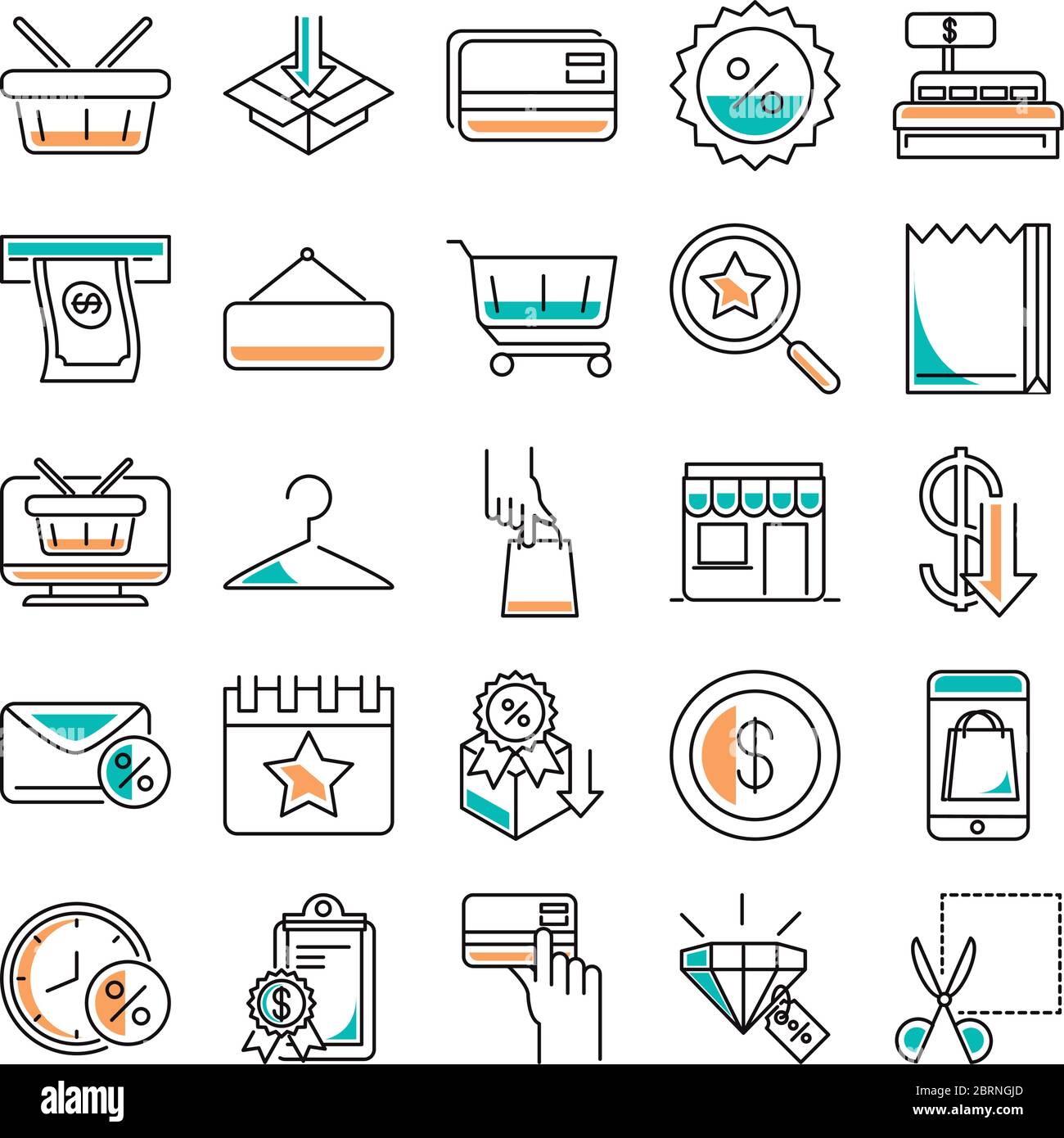 line style icon set design of Shopping commerce and market theme Vector ...