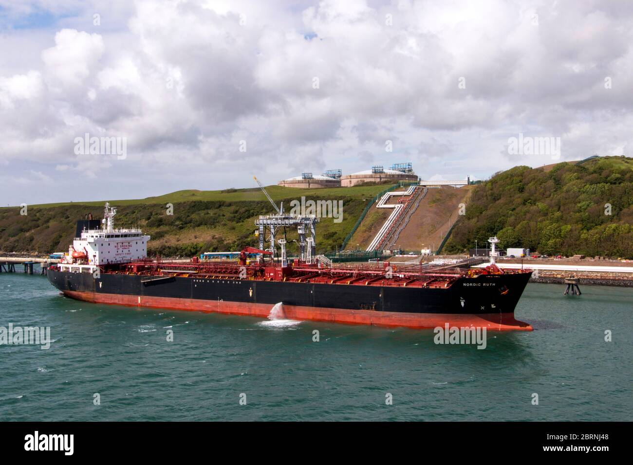 Oil Tanker, docked at oil terminal, Milford Haven oil and gas refinery