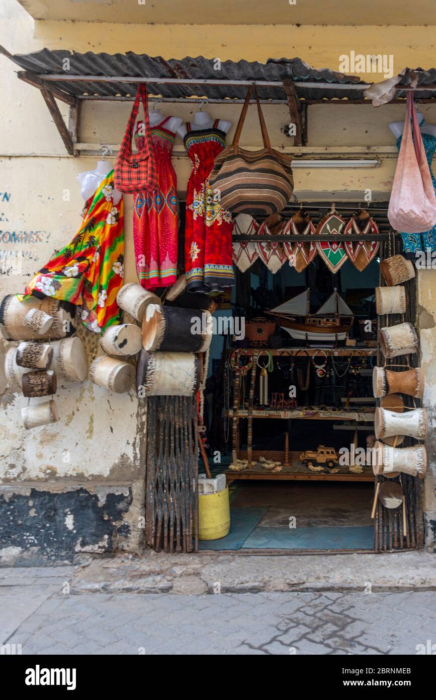 Curio shop for tourist in Old Town Mombasa Stock Photo