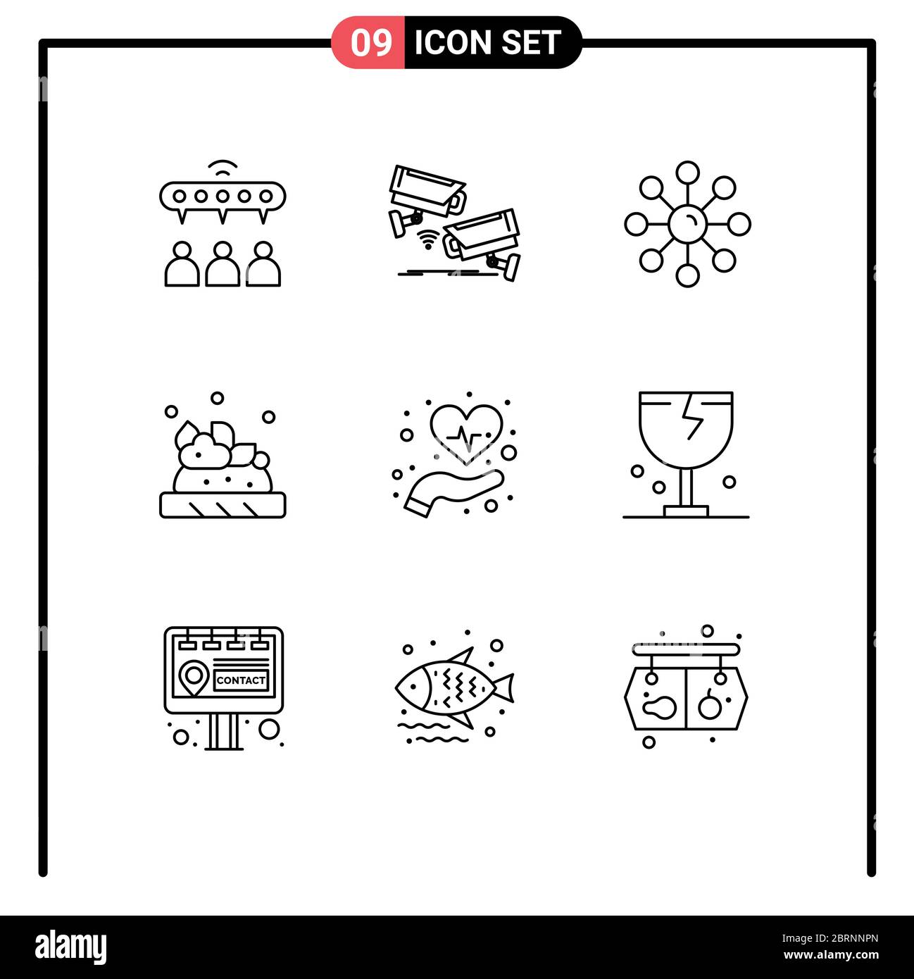 Set of 9 Modern UI Icons Symbols Signs for care, food, technology, bruschetta, skin Editable Vector Design Elements Stock Vector