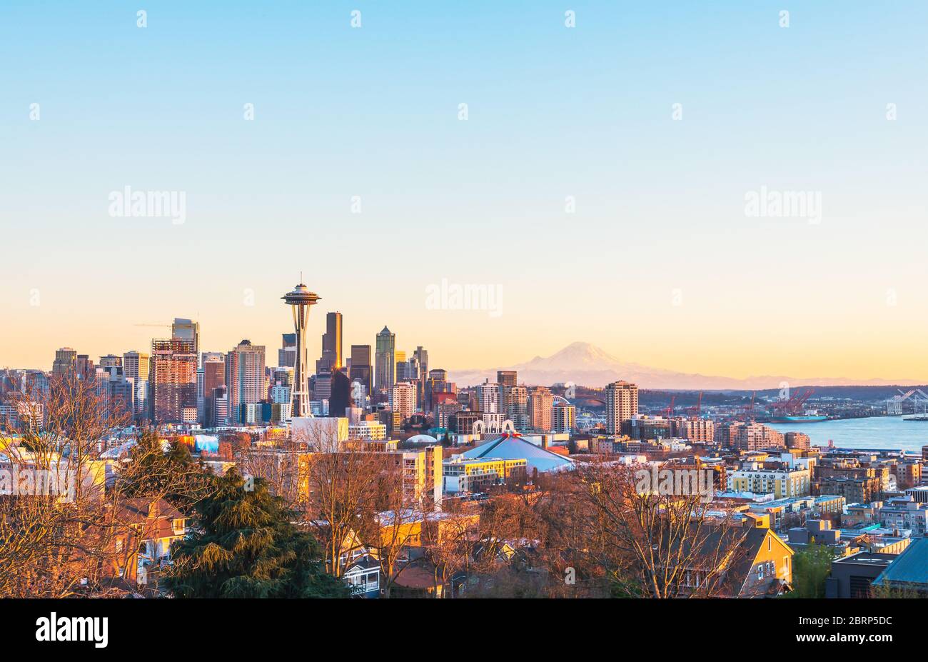 scenic view Seattle cityscape in the sunset time,Washington,USA.  -shoot in 12/31/2015 -editorial use only. Stock Photo