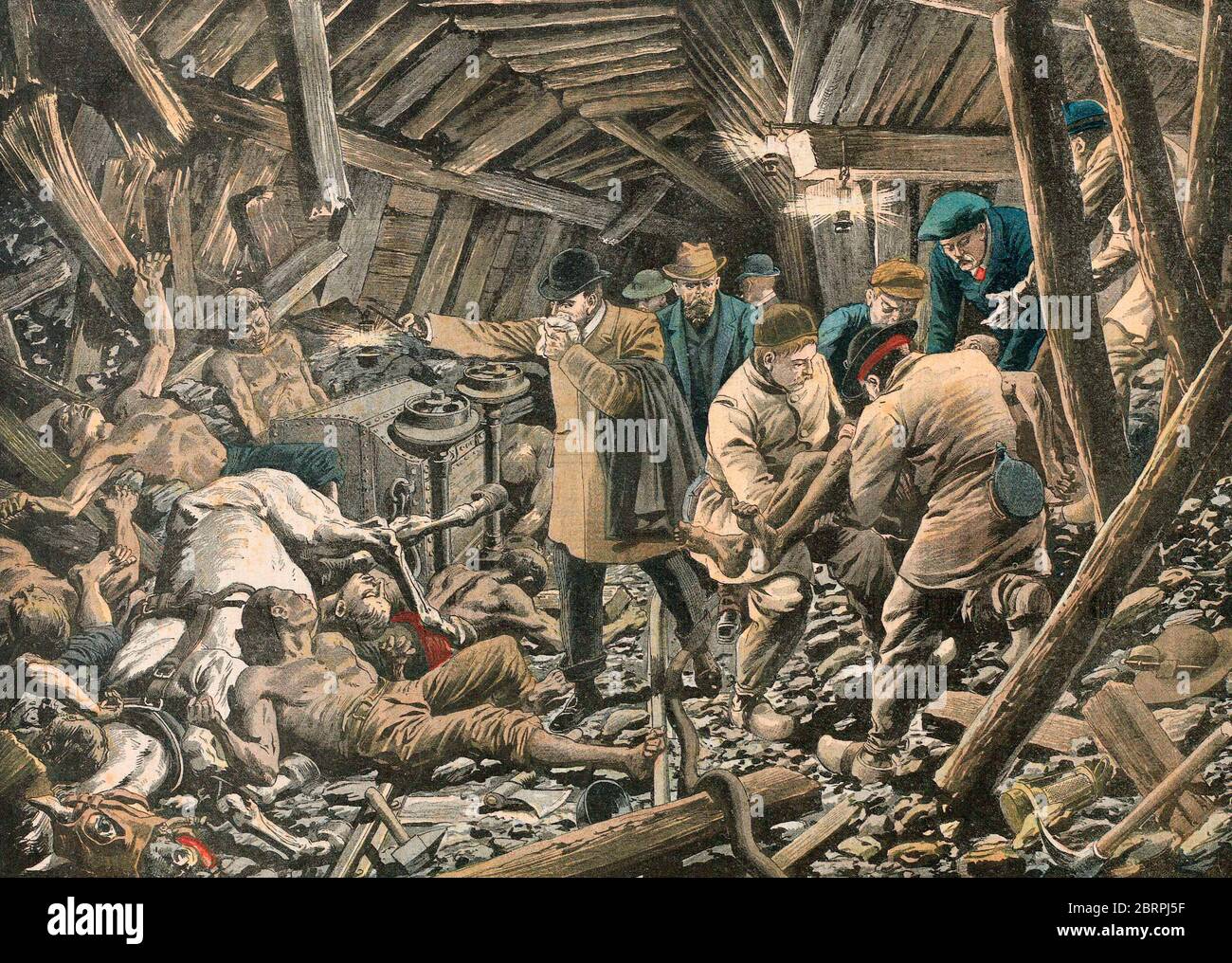 Courrières mine disaster, the tenth march 1906, in the towns of Billy-Montigny, Sallaumines, Méricourt and Noyelles-sous-Lens. Courrieres disaster - Rescuers discover a heap of corpses Stock Photo