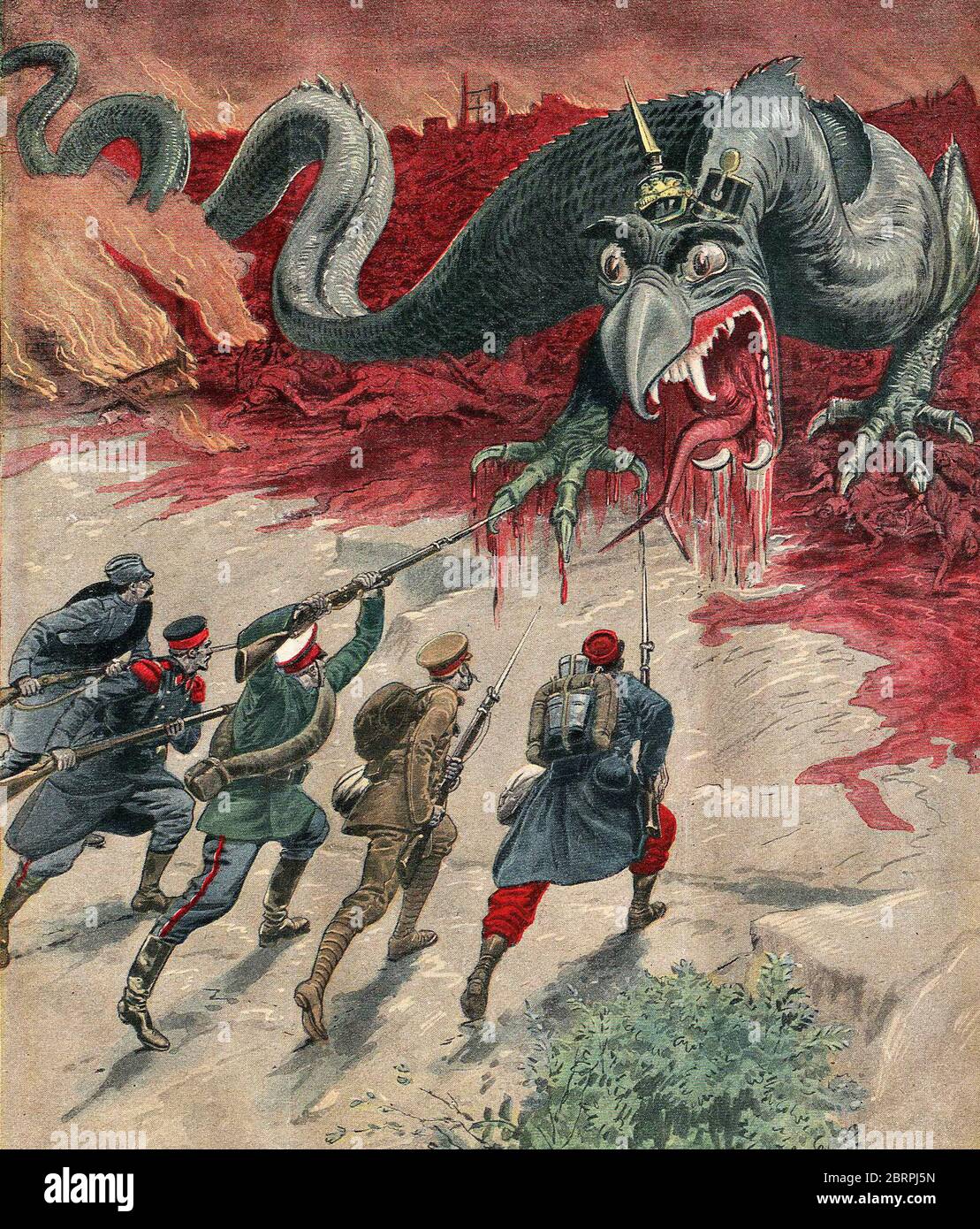 Sus au monstre! Death to the monster!  Chase the Monster and destroy it !), France, 1914. Wilhelm II (1859-1941) german Emperor and King of Prussia. Stock Photo