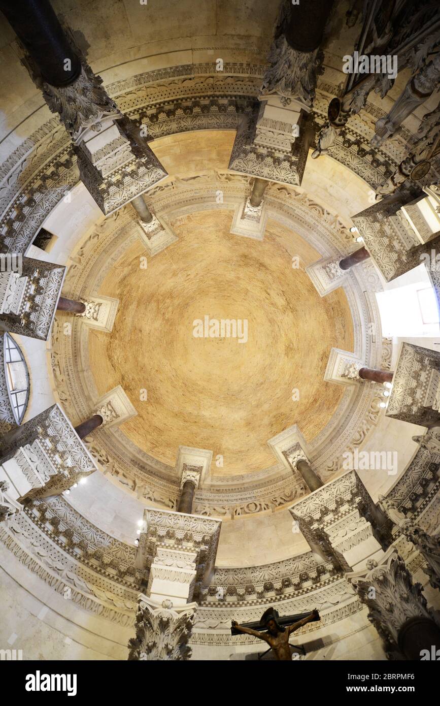 Cathedral of Saint Domnius in Split. The structure was built in AD 305 as the Mausoleum of the Roman emperor Diocletian. Stock Photo