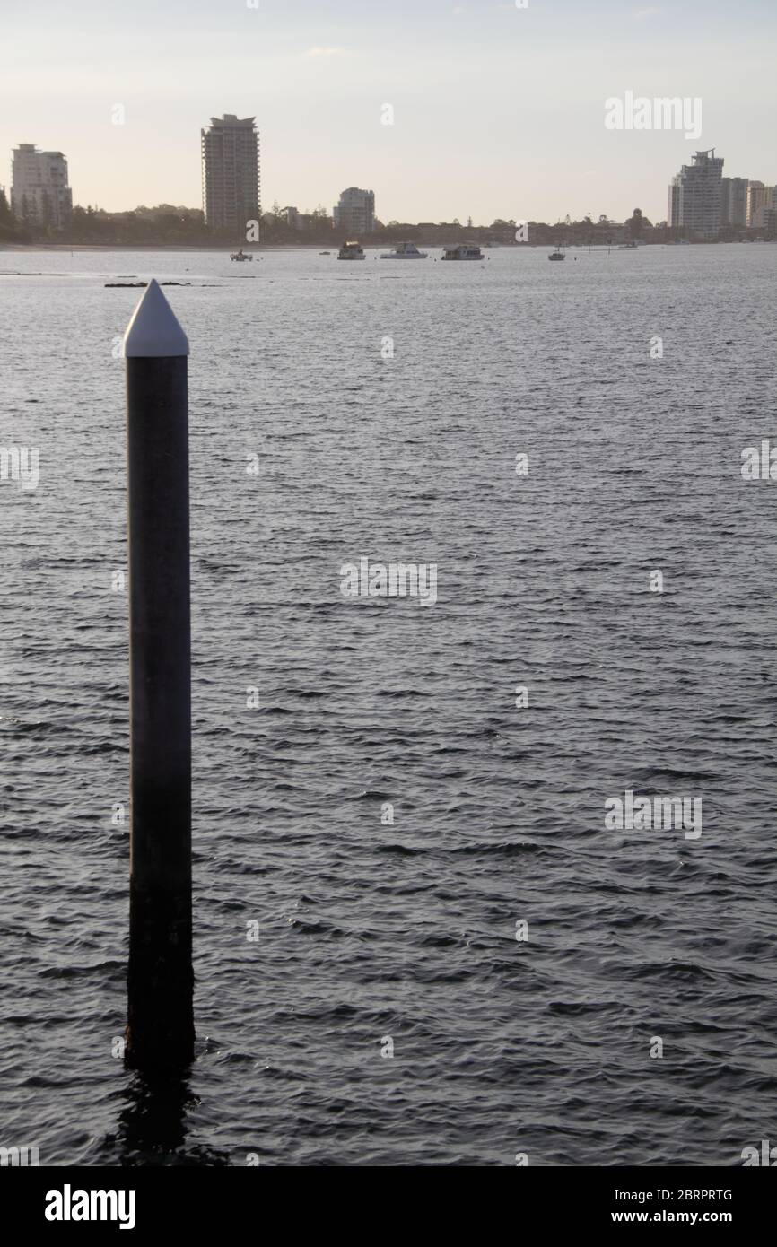 Jetty Nautical Pole in Broadwater Ocean Inlet, Southport, Australia Stock Photo