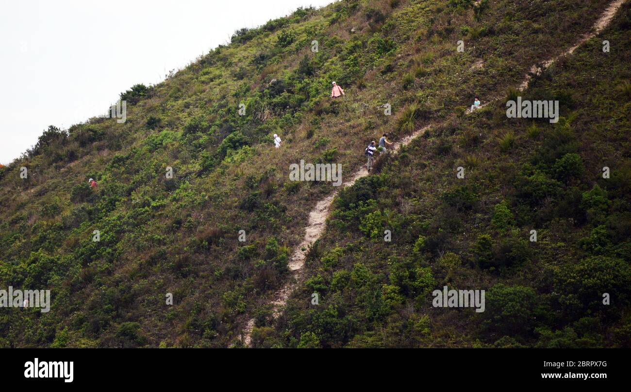 Hikers climbing Yuk Kwai Shan. Stock Photo