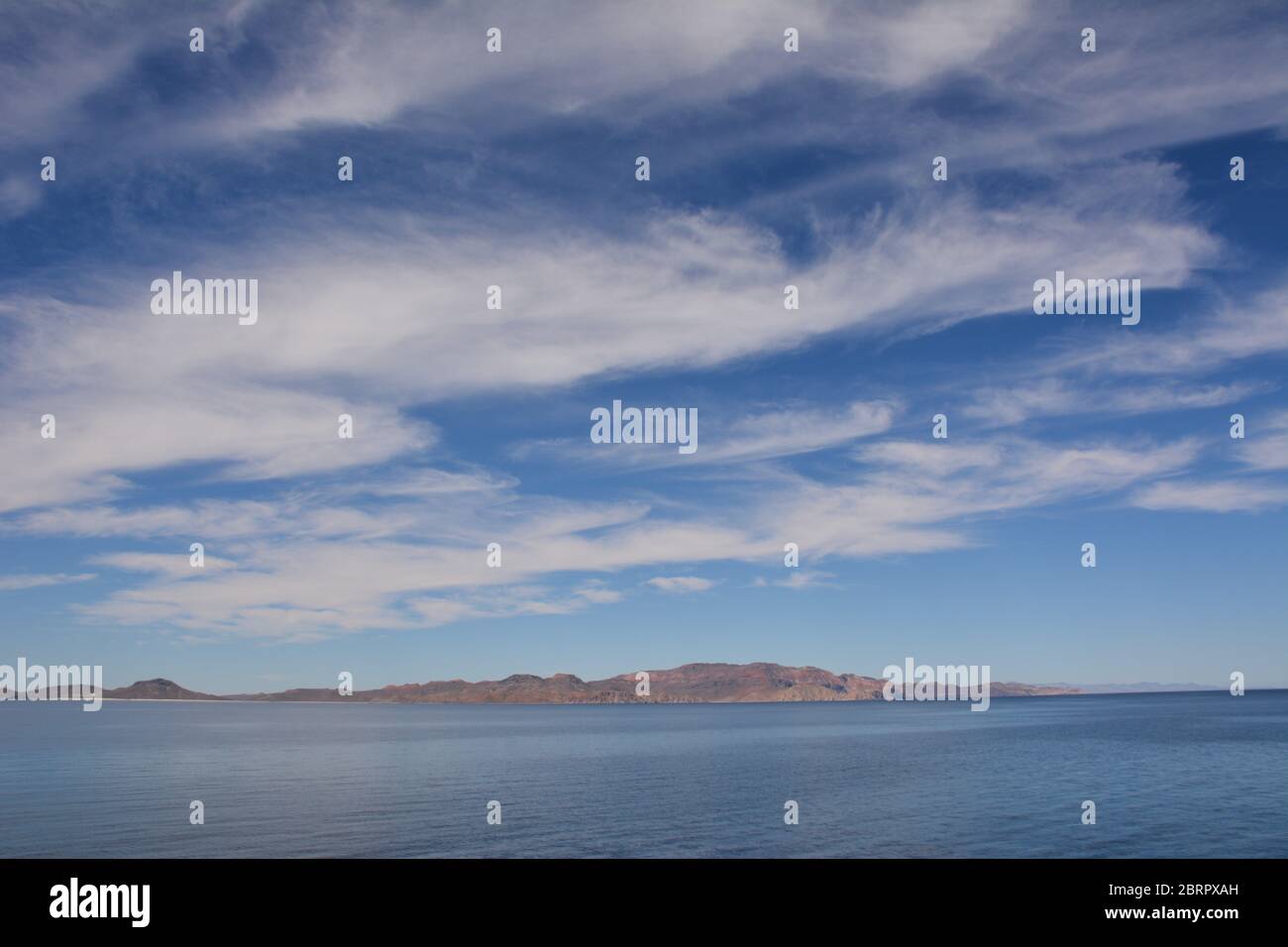 Dramatic views of the ocean, sky and island landscape of Baja California Sur near La Paz, Mexico. Stock Photo