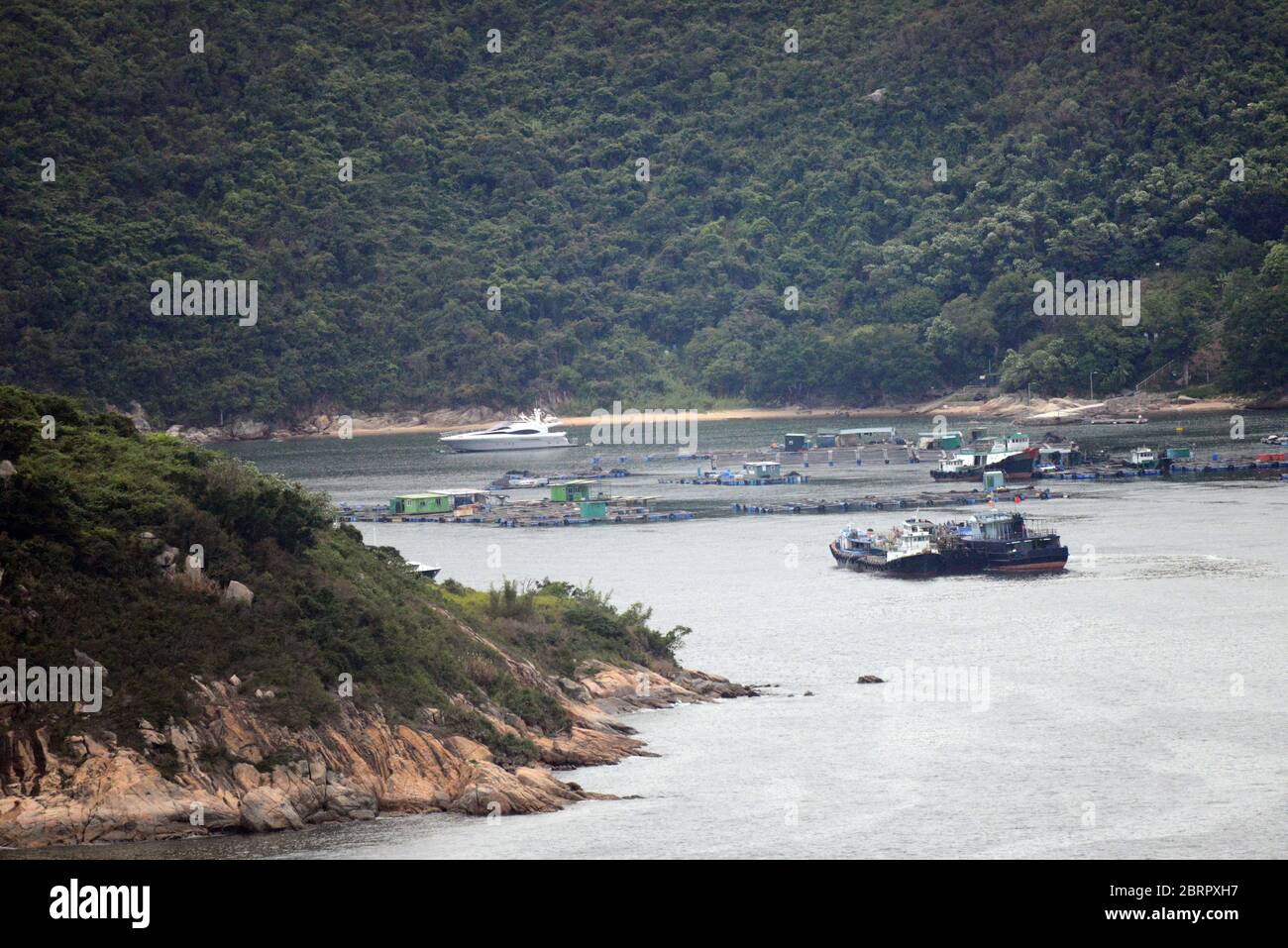 Ocean fish / seafood farm near Sok Kwu Wan village in Lamma island, Hong Kong. Stock Photo