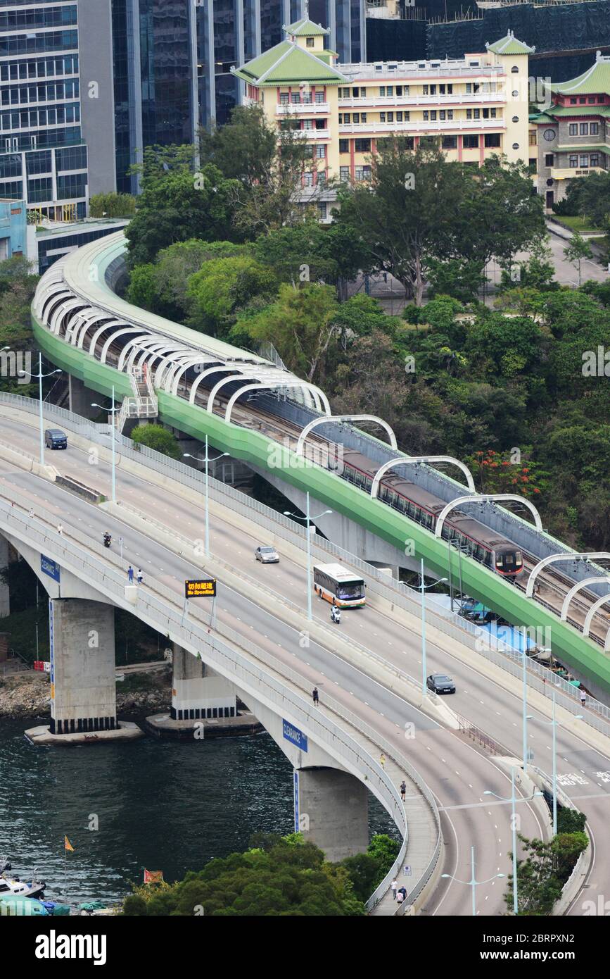 The Ap Lei Chau bridge for vehicles and the MTR South island line. Stock Photo