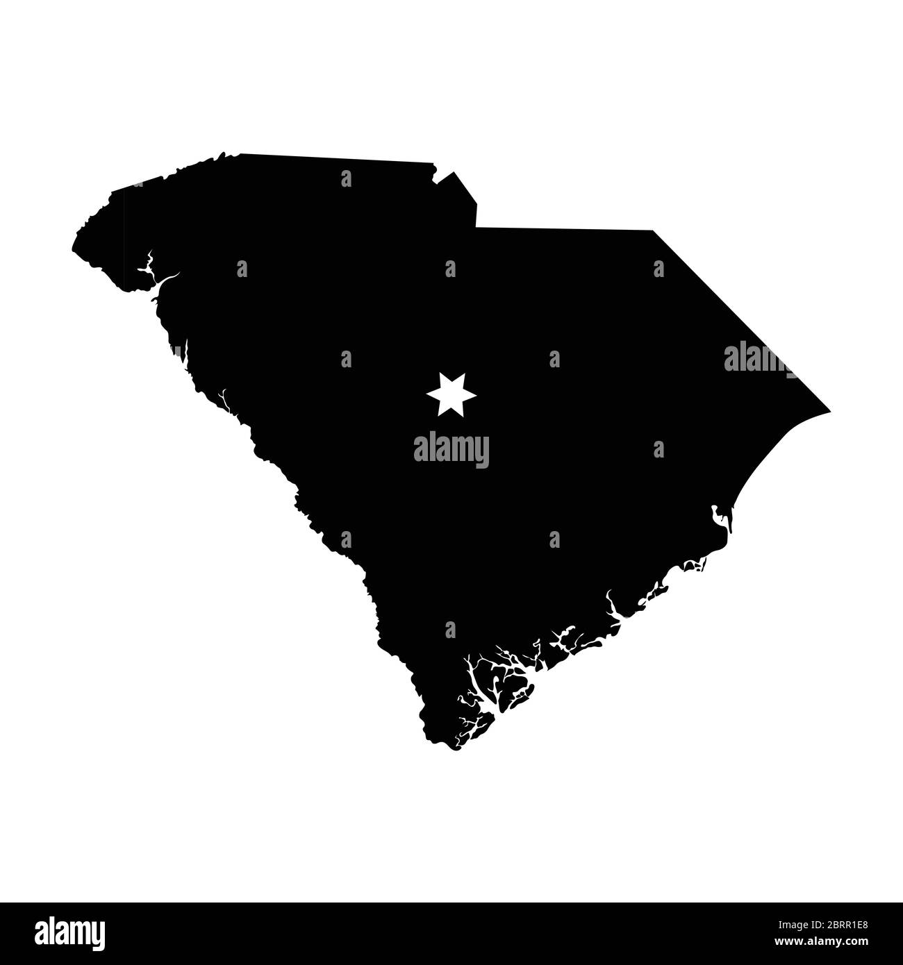 South Carolina SC state Map USA with Capital City Star at Columbia. Black silhouette and outline isolated maps on a white background. EPS Vector Stock Vector