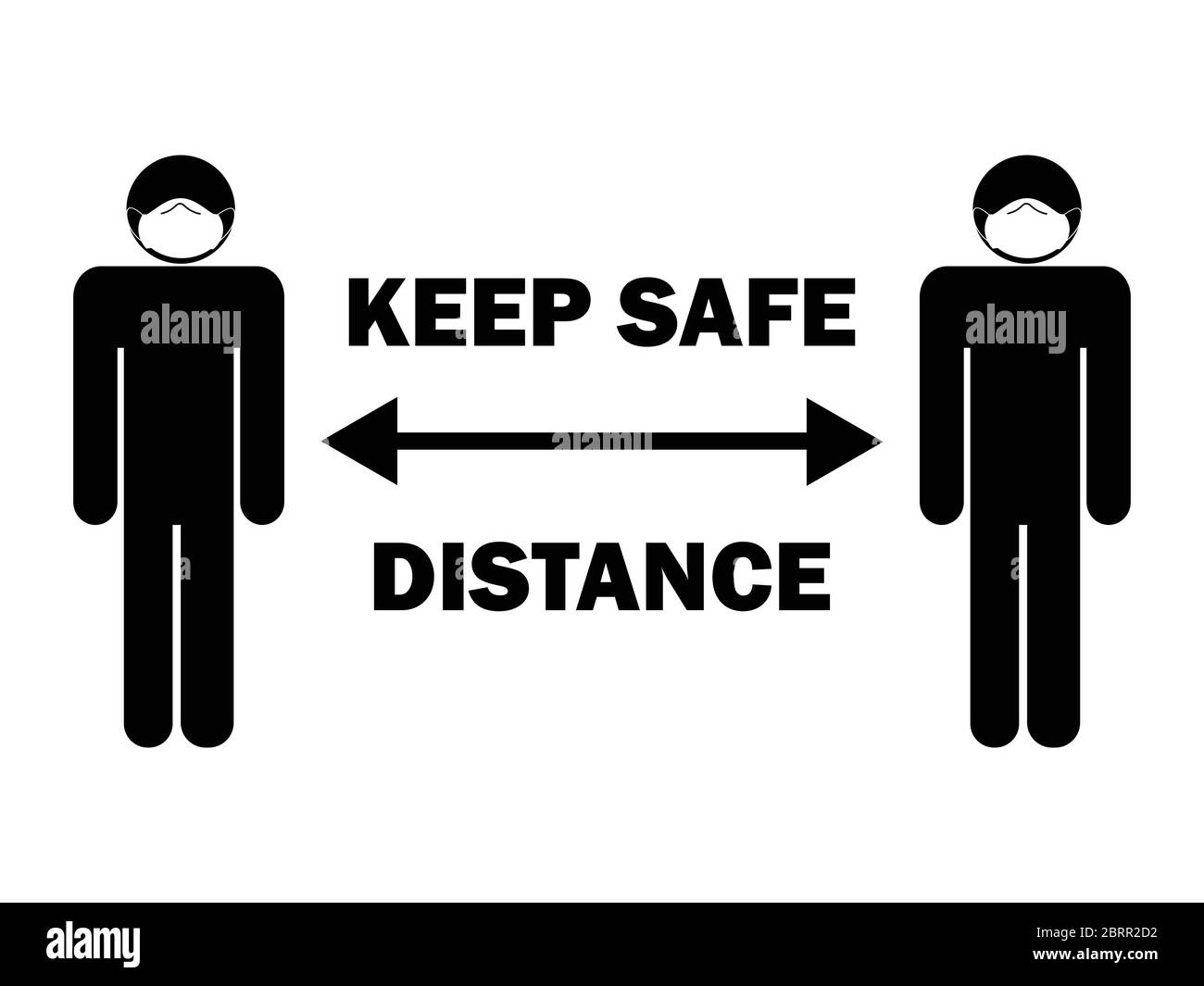 Keep Safe Distance Stick Figure with Mask. Illustration arrow depicting social distancing guidelines and rules during covid-19. EPS Vector Stock Vector