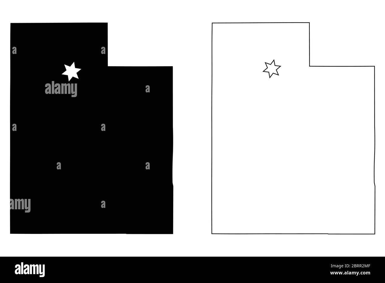 Utah UT state Map USA with Capital City Star at Salt Lake City. Black silhouette and outline isolated maps on a white background. EPS Vector Stock Vector