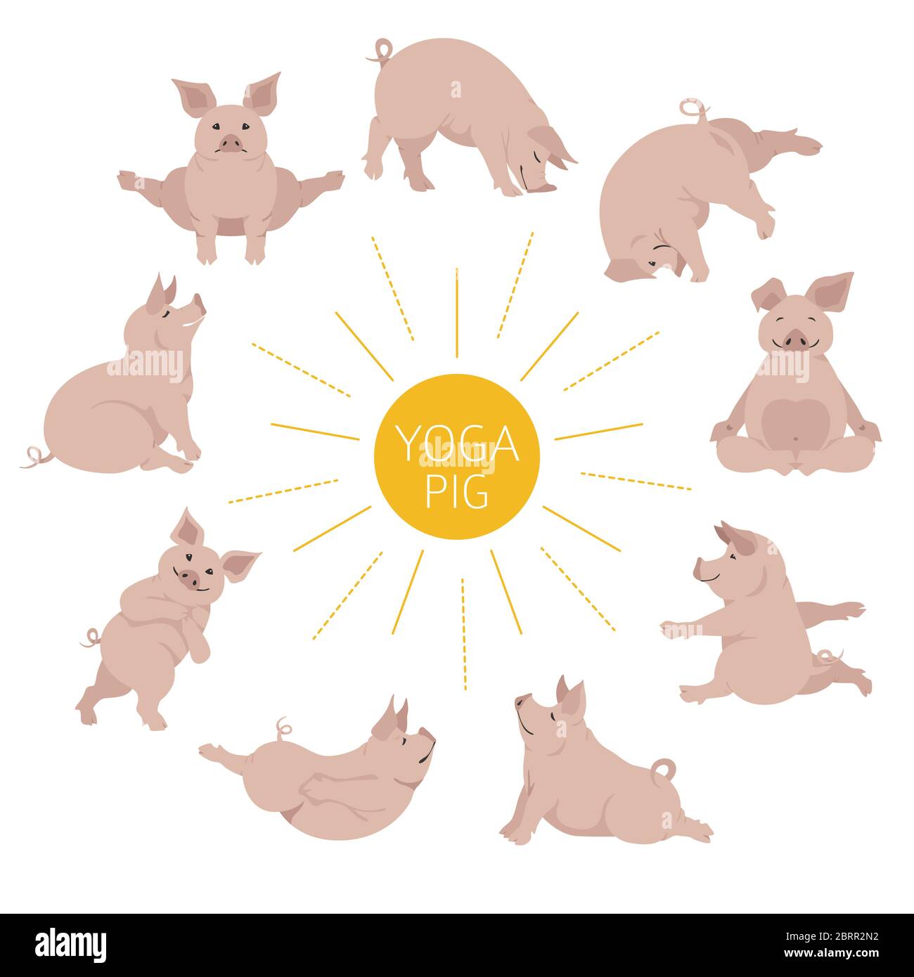 Pig yoga poses and exercises. Cute cartoon clipart set. Vector illustration Stock Vector