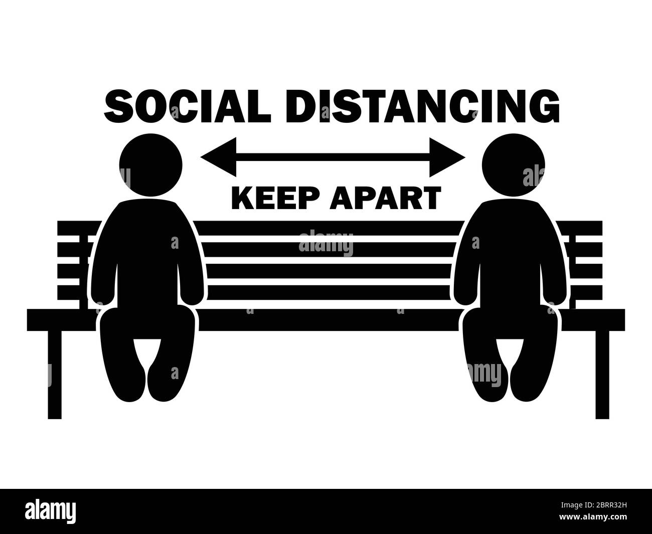 Social Distancing Keep Apart Stick Figure on Bench. Illustration arrow depicting social distancing guidelines and rules during covid-19. EPS Vector Stock Vector