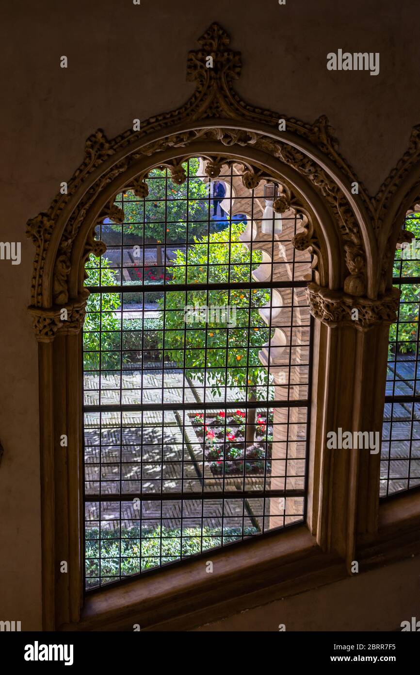 Palacio Aljaferia, fortified medieval Islamic palace in Zaragoza, Spain. Stock Photo