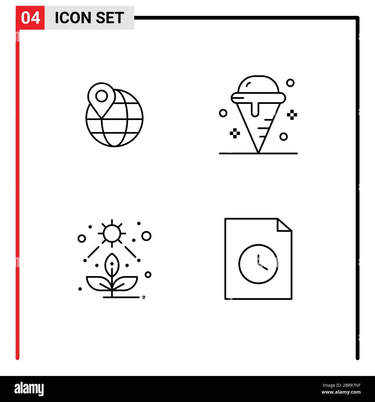 Mobile Interface Line Set of 4 Pictograms of location, direct, internet, ice, plant Editable Vector Design Elements Stock Vector