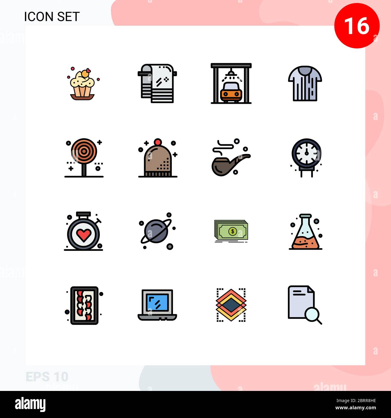 Set of 16 Modern UI Icons Symbols Signs for celebration, trikot, car, tshirt, sport Editable Creative Vector Design Elements Stock Vector