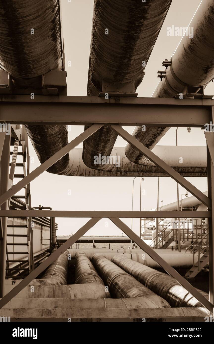 Pipeline and pipe rack of petroleum industrial plant. Offshore Industry ...