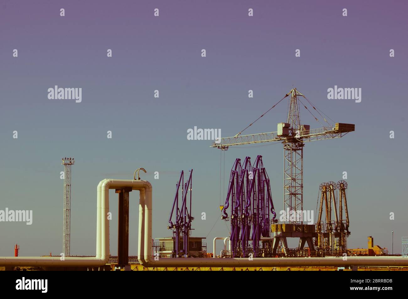 Pipeline and pipe rack of petroleum industrial plant. Offshore Industry ...