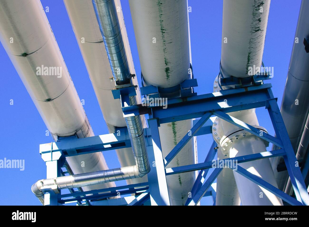 Pipeline and pipe rack of petroleum industrial plant. Offshore Industry oil and gas production