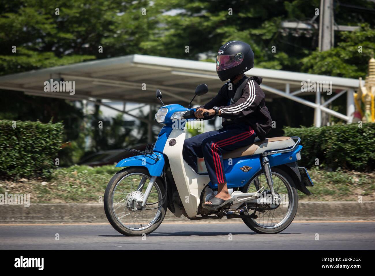 Chiangmai Thailand May 1 Private Honda Super Cub Motorcycle On Road No 1001 8 Km From Chiangmai Business Area Stock Photo Alamy