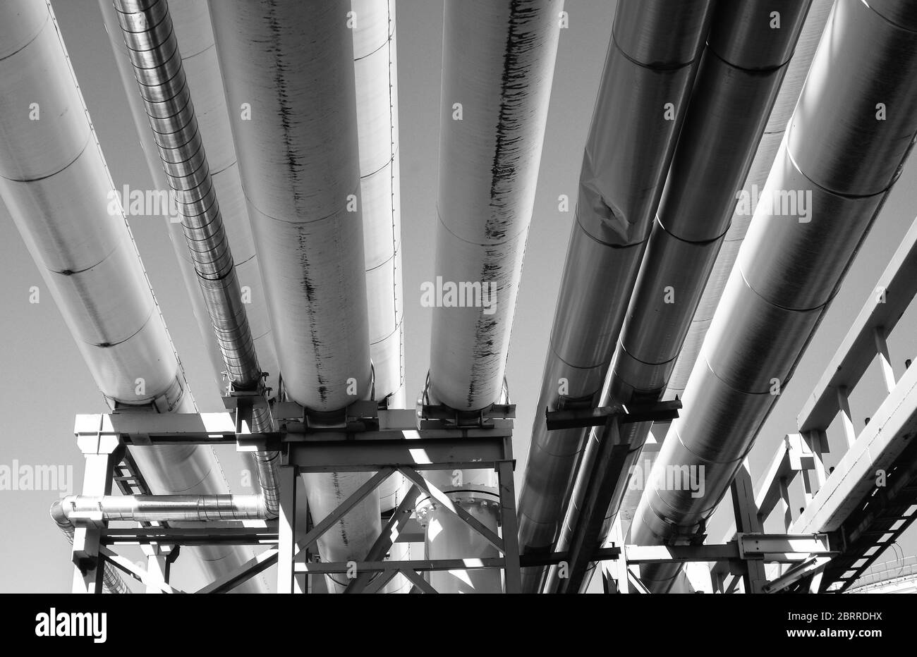 Pipeline and pipe rack of petroleum industrial plant. Offshore Industry oil and gas production