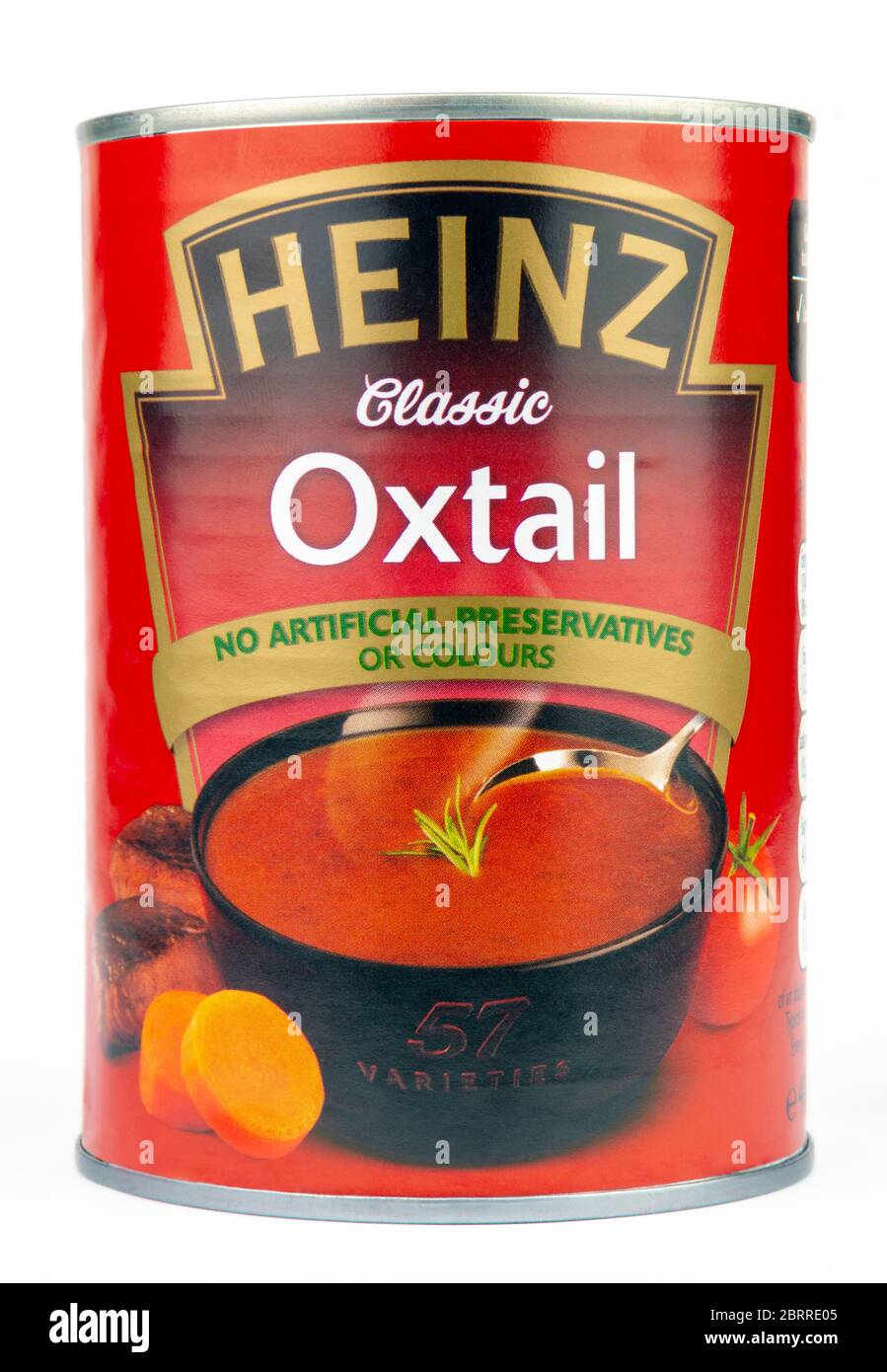 Coventry, West Midlands, UK - May 13, 2020: Heinz classic oxtail soup can unopened on an isolated white background Stock Photo