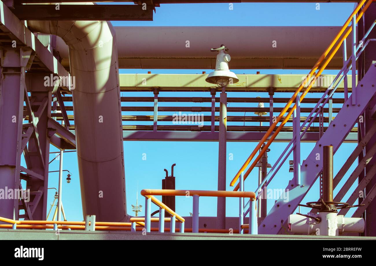 Pipeline and pipe rack of petroleum industrial plant. Offshore Industry ...