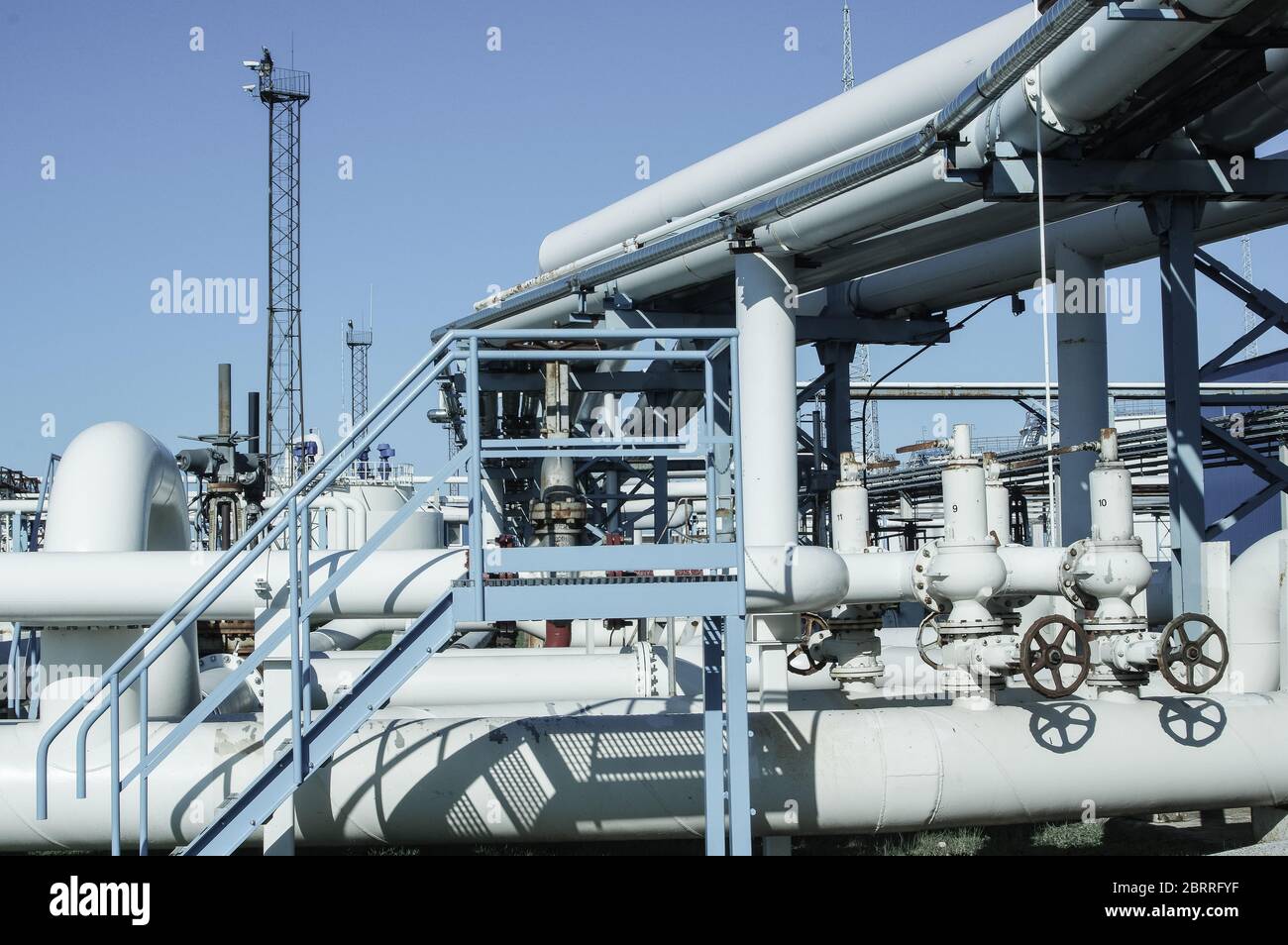 Pipeline and pipe rack of petroleum industrial plant. Offshore Industry ...