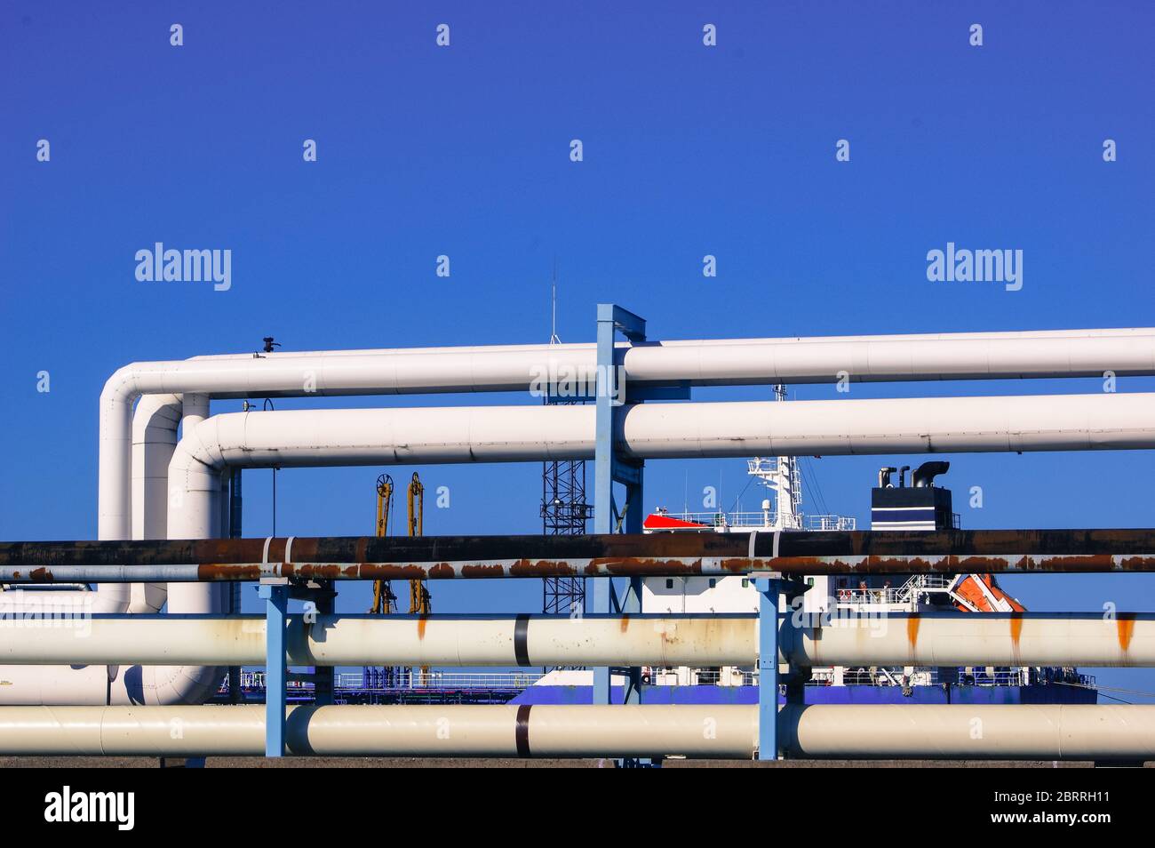 Pipeline and pipe rack of petroleum industrial plant. Offshore Industry ...