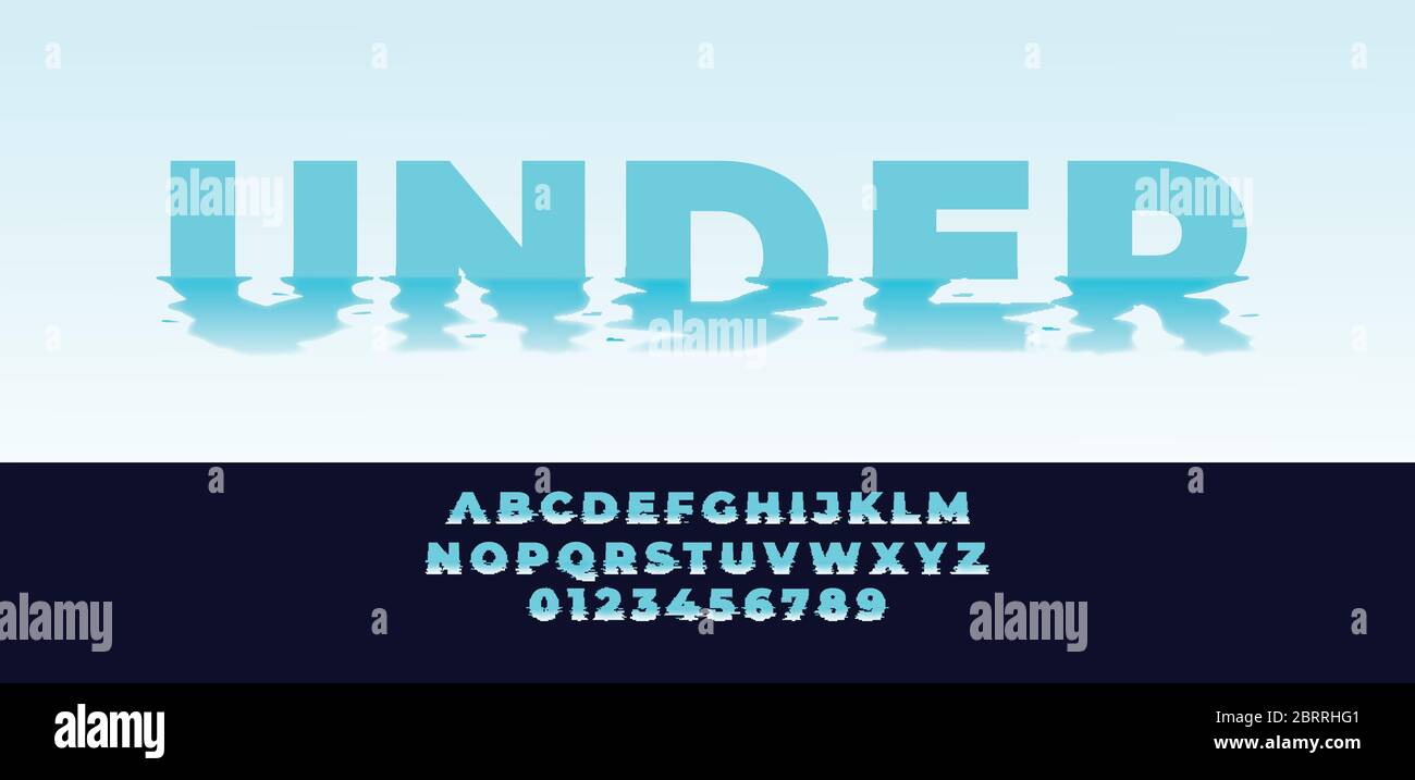 blue water effect font style design template Stock Vector