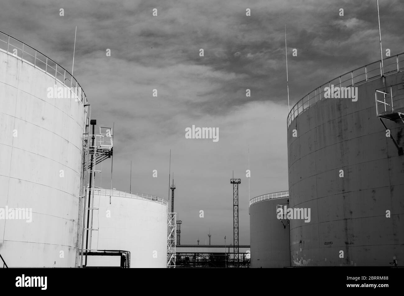 Crude oil tank in the oil refinery. Storage tanks for oil. Tanks for