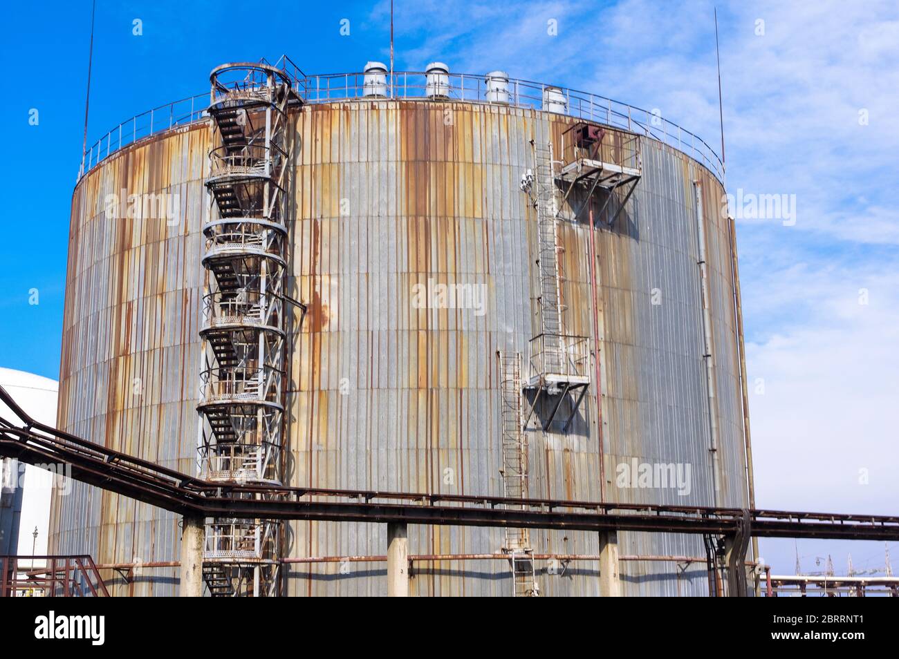 Crude oil tank in the oil refinery. Storage tanks for oil. Tanks for