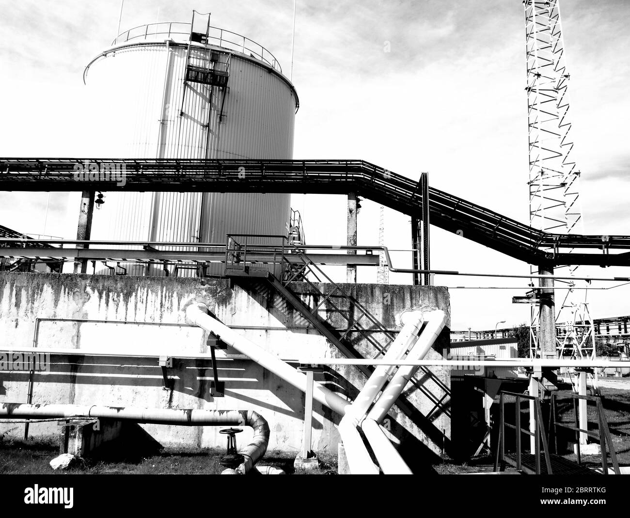 Crude oil tank in the oil refinery. Storage tanks for oil. Tanks for