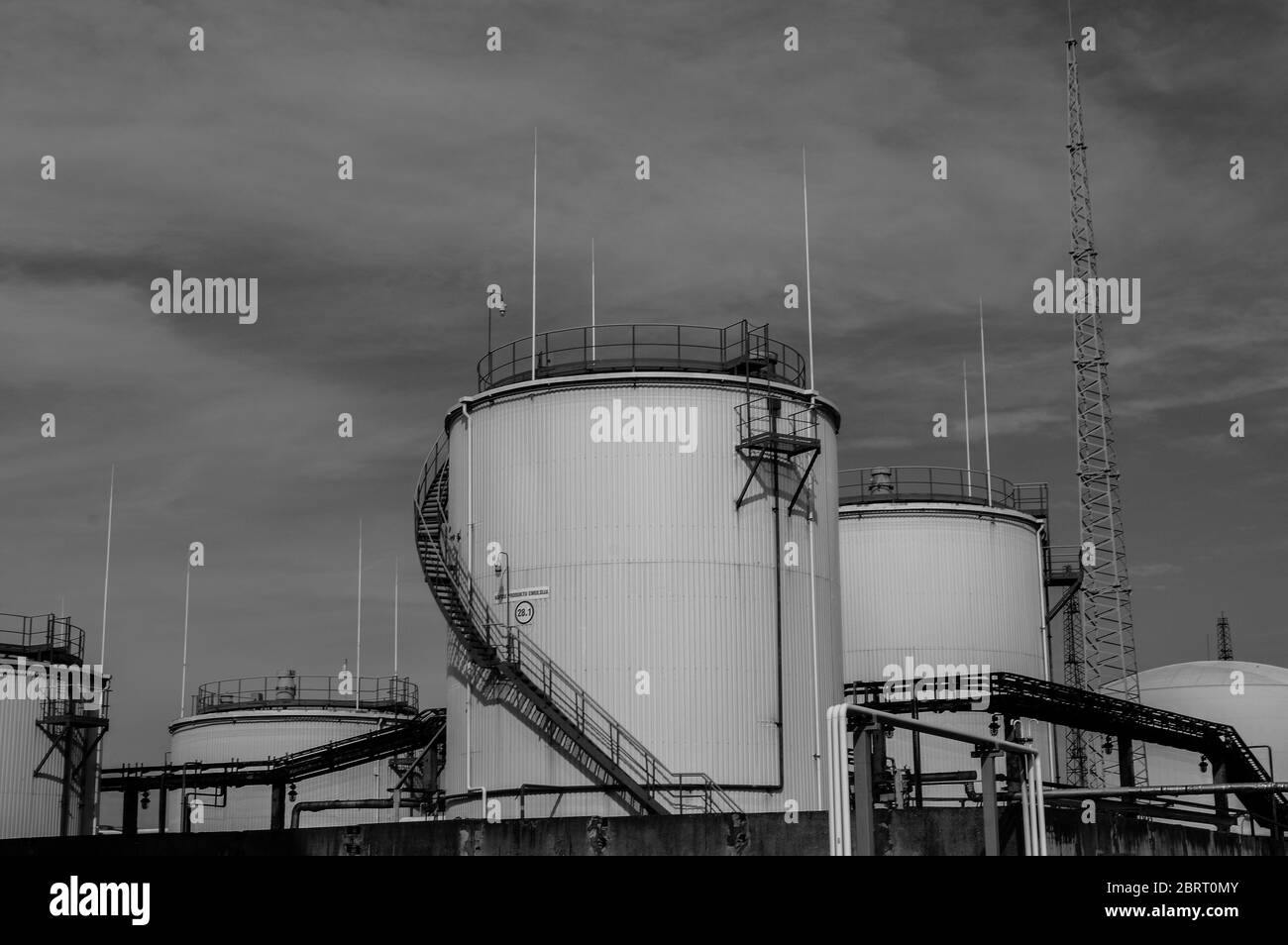 Crude oil tank in the oil refinery. Storage tanks for oil. Tanks for