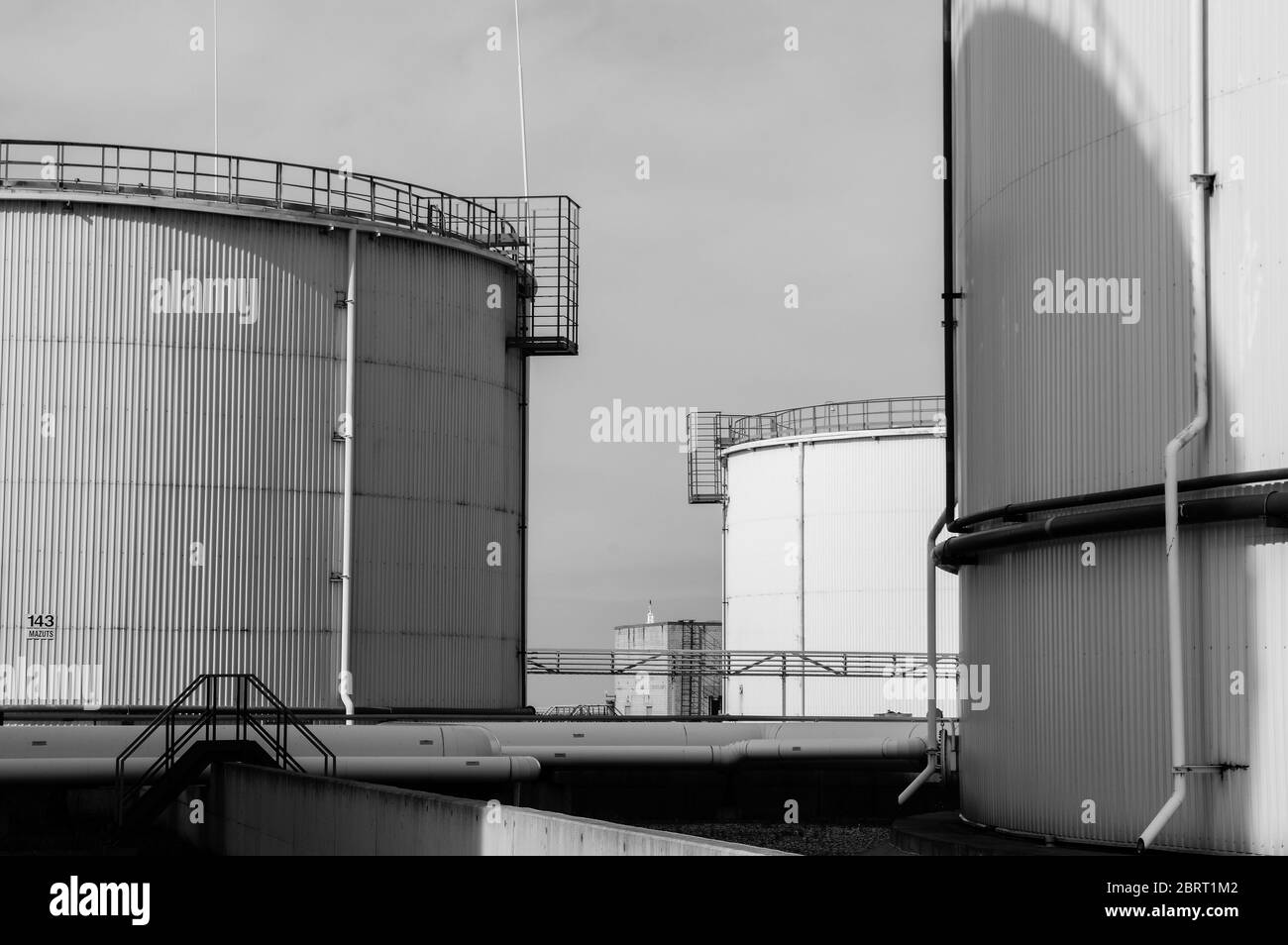 Crude oil tank in the oil refinery. Storage tanks for oil. Tanks for