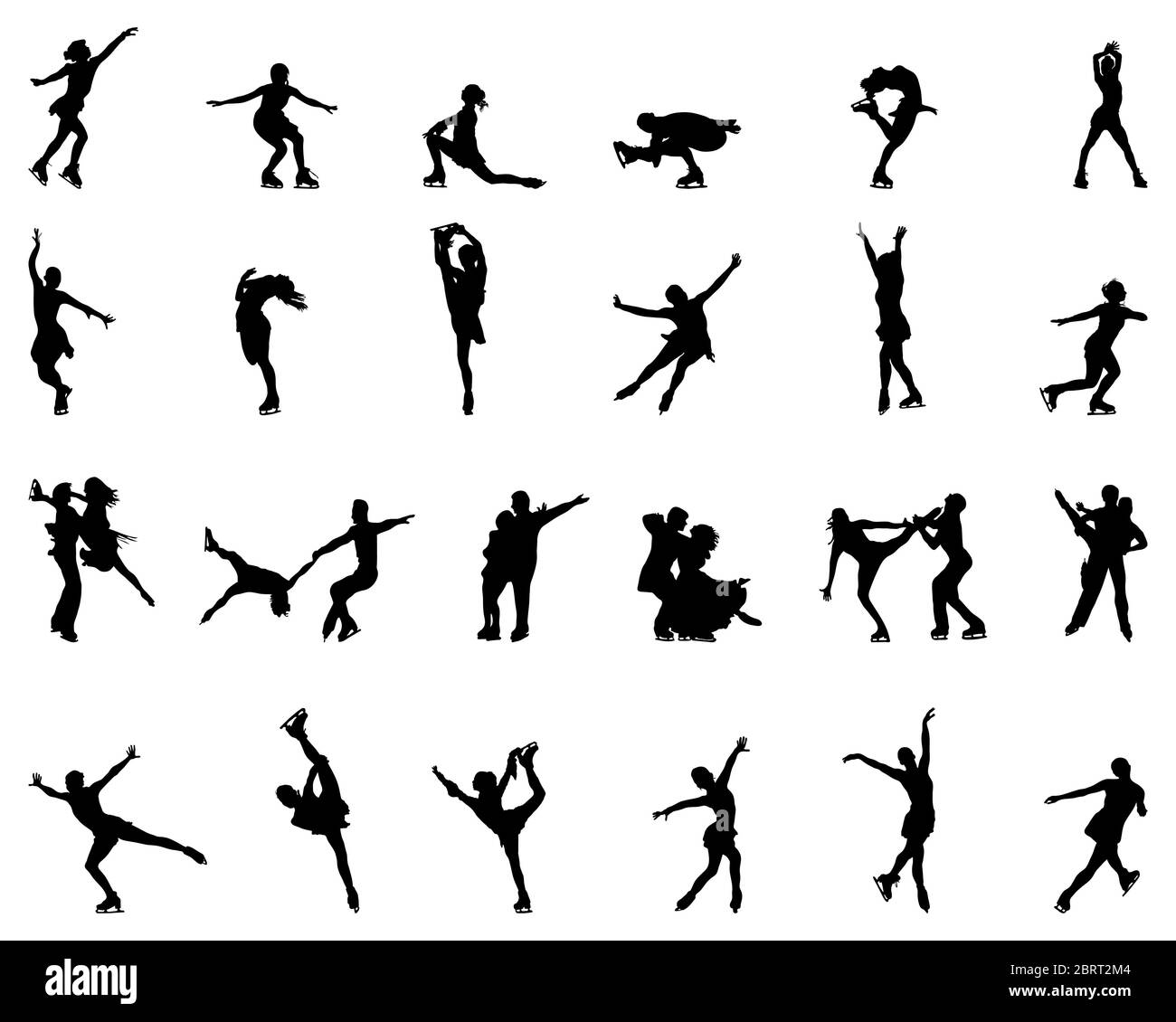 Black silhouettes of skating on a white background Stock Photo